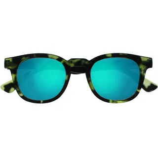 OPULIZE Bay Sonnenbrille Cooler Dicker Runder Rahmen Federscharniere Grün Verspiegelt Getönte Linse UV400-Schutz Matt Grün Schildpatt Herren Damen S97-6+0.00