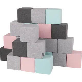 KiddyMoon schaumstoff würfel für baby weiche blöcke 24 stücke schaum spielzeug montessori-spielzeug mit schaum und viel spaß für kinder, hergestellt in der eu, blöcke: hellgrau-dunkelgrau-pink-mint