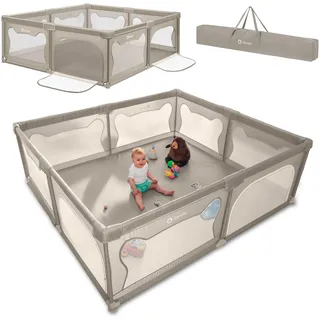 lionelo WILLOW XL Laufgitter Baby, ab 0-48 Monaten große Fläche 187 cm x 207 cm x 68 cm, Laufgitter Baby mit Seitenwände aus atmungsaktiven Netzstoff, 2 Seitliche Eingänge mit einem Reißverschluss