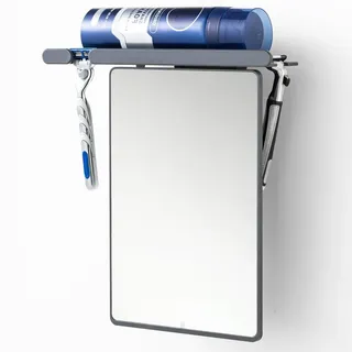 TAILI Duschspiegel Antibeschlag Saugnapf, Rasierspiegel Dusche mit Rasierklingenhalter, Abnehmbarer & Bohrfreier Nebelfrei Duschspiegel für Dusche, Badezimmer, Bruchsicher Rasierspiegel, Grau