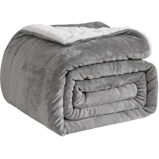 Good Nite Kuscheldecke Flauschig 150x200cm Weiche Fleece Sofadecke für Couch & Wohnzimmer Flauschige Wolldecke Grau Sherpa Decke mit Premium Flauschfleece