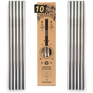 Nature Nerds - wiederverwendbare Edelstahl Trinkhalme (10 Stück + Reinigungsbürste) Strohhalme, Trinkröhrchen - plastikfrei verpackt - (gerade)
