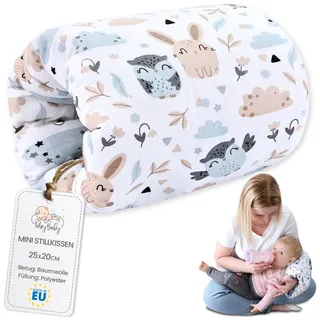 Stillkissen klein Breastfeeding und Nursing Pillow für unterwegs 20 cm - Stillmuff Armkissen und Lagerungskissen Baby Arm Still Kissen aus weicher Baumwolle Oeko-Tex Eulen Weiß