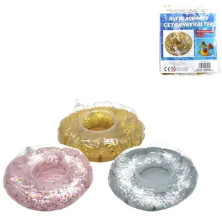 3 Stk. Aufblasbarer Getränkehalter "Glitzer" Style / Cup Holder farblich sortier