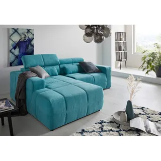 DOMO collection Ecksofa »Brandon kleine Ausführung B/T/H: 214/100/80 cm«, Mit Kopfteilverstellung, auch in Leder und Cord, L-Form, blau