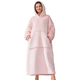 Michorinee Hoodie Decke Extra Lang Sherpa Tragbare Decke als Geschenke für Frauen Herren - Übergroße Decken Hoodie Weiche Warme Fleece Flanell Kuscheldecke mit Ärmeln und Tasche Rosa