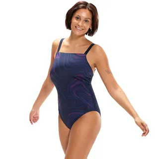 Speedo Damen Shaping AmberGlow Printed 1 Piece Badeanzug Marineblau/ Deep Plum, 32