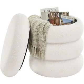 Songmics Schminkhocker, Hocker mit Stauraum, runder Sitzhocker, Polsterhocker, Fußhocker, Deckel abnehmbar, Wohnzimmer Schlafzimmer Flur, einfacher Aufbau, 43 x 47 cm, Fleece, weiß LOM015WD01