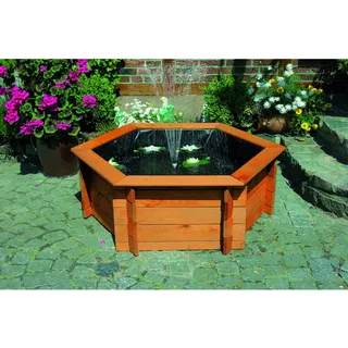 Promadino Sechseck-Hochteich Ø 200 cm inkl. Pumpe 220 Volt aus Kiefernholz