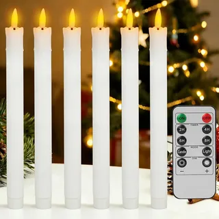wiipara LED Stabkerzen 6 Stück Flackernde Spitzkerzen mit Timerfunktion, Flammenlose LED Kerzen 25 cm Lang Batteriebetriebene Tropfwachs Kerze für Halloween Weihnachten Hochzeit Party Deko
