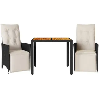 vidaXL 3-tlg. Bistro-Set mit Kissen Schwarz Poly Rattan - Creme, Weiß