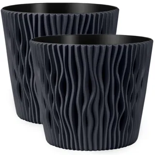 PECZEKO Blumentöpfe matt - Deko Pflanztopf für Blumen & Kräuter - Langlebige & leichte runde Kunststoff-Pflanzentöpfe für Wohn- & Esszimmer, Küche, Terrasse, Balkon - 2er-Set - (Anthrazit, ø 16 cm)