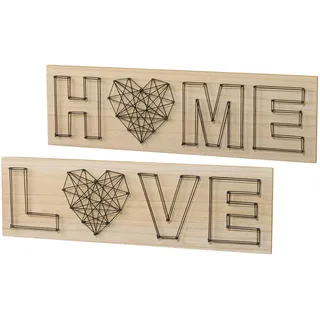 creativ home Holzbild Set, 2 Stk. tlg. Wanddeko, aus Holz, mit Schriftzug, silberfarben