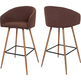 2er-Set Barhocker HWC-D72, Barstuhl Tresenhocker Küchenhocker mit Lehne, Metall Holzoptik Stoff/Textil, braun - Braun