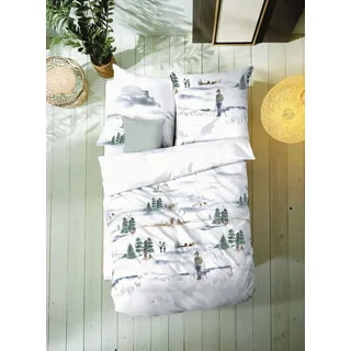 Bettwäsche KAEPPEL "Frozen Winter", blau (hellblau), B/L: 155cm x 220cm, Feinbiber, B/L: 80cm x 80cm, 2 Stk., Feinbiber, Obermaterial: 100% Baumwolle, Bettwäsche, Bettwäsche