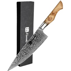 Kensaki Chefmesser aus Damaszener Stahl Küchenmesser Japanischer Art hergestellt aus 67 Lagen Damaststahl – Kiniro Serie, KEN-020