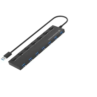 Conceptronic HUBBIES19BP 7-Port-USB 3.0-Hub mit Netzteil, 90 cm Kabel, einzelner Netzschalter, USB Hub, - Grey