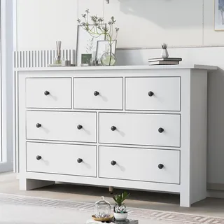 STILVORA Moderner Beistellschrank Sideboard im Landhausstil mit mehreren Schubladen,Aufbewahrungsschrank mit einem verstellbaren Mittelfuß und klaren Linien,weiß - Weiß