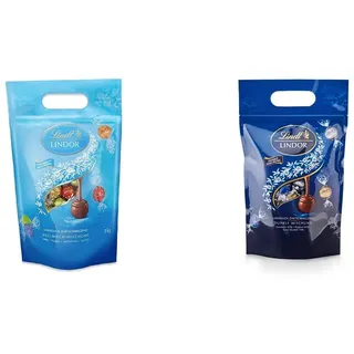 Lindt LINDOR Schokoladen Kugeln Vollmilch-Mischung | 1 kg Beutel & LINDOR Schokoladen Kugeln Dunkle Mischung | 1 kg Beutel, wiederverschließbar | ca. 80 Kugeln dunkle Schokolade (50%