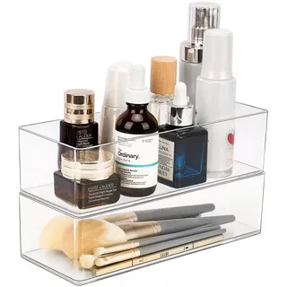 JessLab Schubladen Organizer, Acryl Make-up Organizer Kosmetik Aufbewahrung Schmuck Display für Schreibtisch Kleiderschrank Badezimmer Waschtisch Arbeitsplatte Transparent (1+1 Compartment)