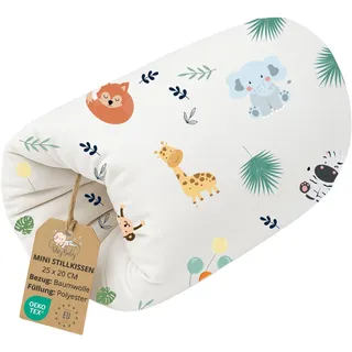 Stillkissen klein Breastfeeding und Nursing Pillow für unterwegs 20 cm - Stillmuff Armkissen und Lagerungskissen Baby Arm Still Kissen aus weicher Baumwolle Safari Weiß