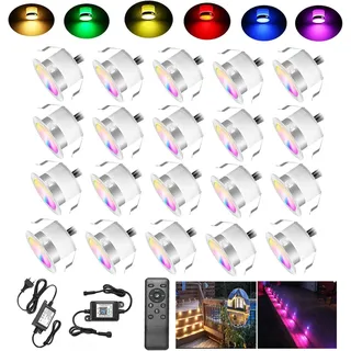 WIFI RGBWW LED Bodeneinbaustrahler Aussen mit Alexa, Smart Phone Steuerung, Bodenleuchten Bodenstrahler DC12V Ø31mm 0.6W für Terrasse, 20er Set