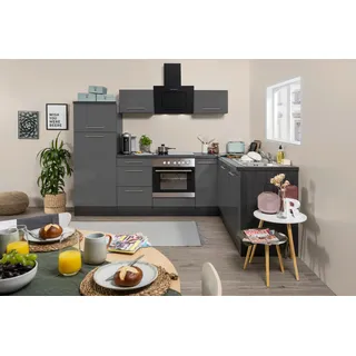 Respekta Winkelküche L-Form 260 x 200 cm Grau Hochglanz-Eiche