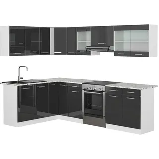 Vicco Winkelküche L-Form 267 x 167 cm Weiß/Anthrazit Hochglanz