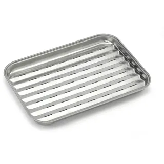 Barbecook Wiederverwendbare Grillschale aus Edelstahl, smoker und gasgrill zubehör, rechteckig 34.5x24x3cm, Silber, 1 - Pack