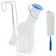 Bild Urinflasche PP 1000 ml für Männer milchig mit Betthalter und Reinigungsbürste