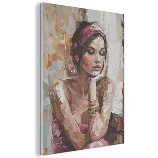 MuchoWow Akustikbild Frau - Lackierung - Porträt - Modern Kunstdruck Schlafzimmer 50x70 cm , Altrosa , Kunststoff , Rechteckig , 50x70x0.9 cm , Tapeten & Wandverkleidungen, Akustikpaneele