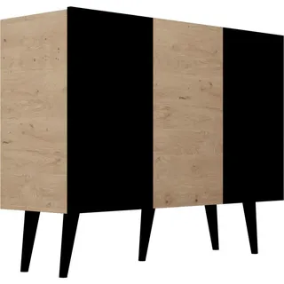 WFL Group Sideboard Ivy 120/95/40 in Lancelot Eiche, Schwarz , Eiche Artisan , Holz , Echtholz , 3 Fächer , 120x95.5x39.9 cm , Kleinmöbel, Kommoden, Sideboards