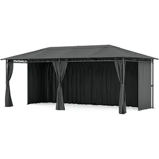 Blumfeldt Mondo Pavillon 3x6 – Stahlrahmen, Mit Vorhängen, Wetterfester Gartenpavillon, Rostbeständig, Leicht Montierbar, Dunkelgrau - Grau