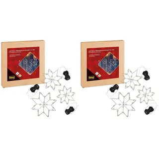 Idena 31810 - LED Deko Sterne mit integrierter Lichterkette in Warmweiß, 3er Set Kristall Leuchtsterne aus Metall, mit 6 Stunden Timer Funktion, batteriebetrieben, für Innen & Außen, Weihnachtsdeko