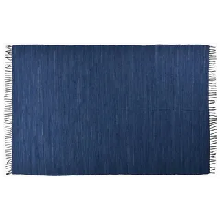 THEKO Dhurry | Fleckerl | Flachgewebe-Teppich aus 100% Baumwolle; handgewebt, waschbar, beidseitig verwendbar | 160 x 230 cm; Blau | Happy Cotton