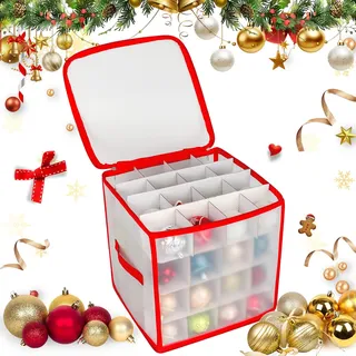 FORMIZON Weihnachtskugeln Aufbewahrung, Aufbewahrungsbox Weihnachtskugeln für 64 Kugeln je 8CM / 10CM, Box für Weihnachtsschmuck Faltbar mit Fächern und Deckel