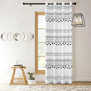 XTMYI Boho-Vorhänge, 213 cm lang, für Schlafzimmer, niedlich, einzigartig, dekorative Baumwoll-Fenstervorhänge, Vorhänge für Wohnzimmer, 213 cm Länge, Einzelfenster, Schwarz und Weiß