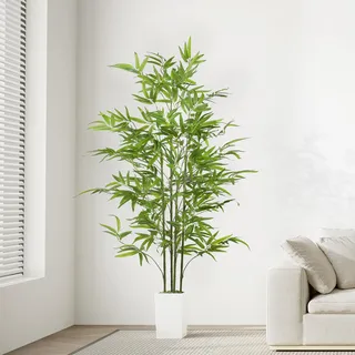 YOLEO Kunstpflanze Bambus 160cm mit weißem Topf, Künstliche Pfanzen Groß | für Wohnzimmer, Büro, Garten, Indoor Dekor, Housewarming Geschenk