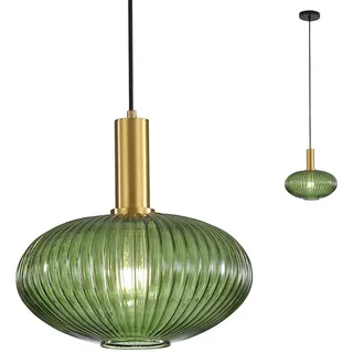 HJXDtech Moderne Vintage Glas Lampenschirm Hängeleuchten & Pendelleuchten, E27 Gold Lampenfassung, Hängelampe einflammig für Küche, Esstisch, Schlafzimmer und Wohnzimmer (Grünes, 30cm)