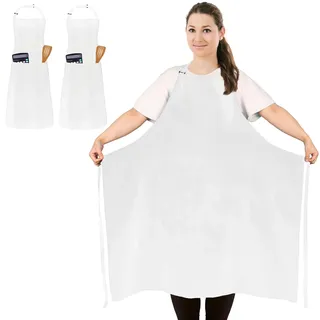 2 Stück Übergröße Kochschürze, Weiß Schürzen Kochen XXL für Männer Damen | Verstellbare Küchenschürze mit 2 Taschen zum Kochen, Grillen, Arbeiten, Wasserdichte Schürze für Kellner, Künstler, Friseur