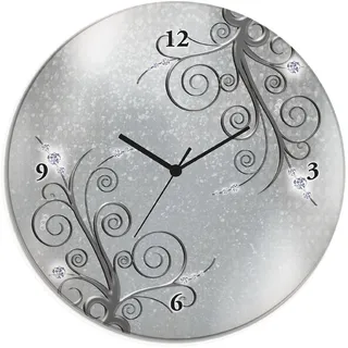 Artland Wanduhr »Glasuhr rund weiße Orchideen auf Ornamenten« wahlweise mit Quarz- oder Funkuhrwerk, lautlos ohne Tickgeräusche, grau