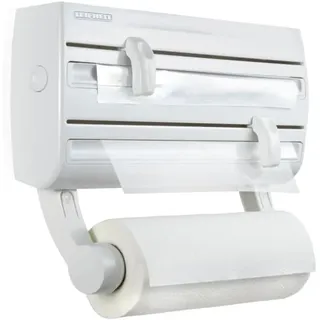 Leifheit Wandrollenhalter Parat F2 ComfortLine-Serie für insgesamt 3 Rollen, Folienschneider mit Abstellfläche für Gewürze und abnehmbarem Küchenrollenhalter, weiß