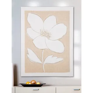 GILDE Deko großes Bild XL Wandbild Wohnzimmer groß Leinwandbild - Wanddekoration rechteckiges Blumen Bild auf Lein Wand - creme weiß 60 x 80 cm