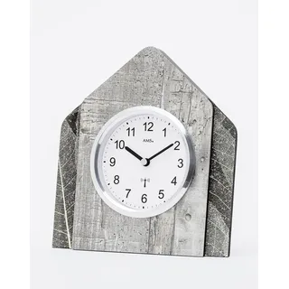 AMS F5168 Funk-Tischuhr mit Holzgehäuse, Natur-Blättern und Swarovski-Kristallen - Weiß