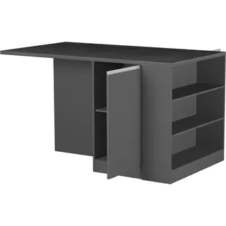 Kücheninsel Dcannaval, 2-türiger Küchenschrank, zusätzlicher Ablagetisch, 100 %  Italy, 160 x 90 x 90 cm, Anthrazit und Schiefer - Schwarz