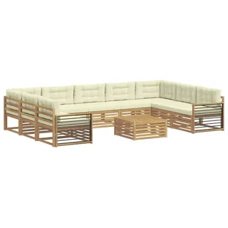 vidaXL Outdoor-Sofagarnitur 10 stk. Weiß und Creme Massivholz Akazie - Creme
