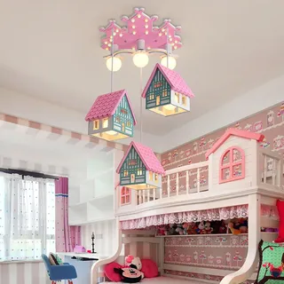 Cartoon-Deckenleuchte für Kinderzimmer, dekorative Lampe mit Fernbedienung, 6-flammig, stilvolle Beleuchtung Rosa 1028F - Rosa