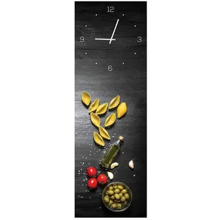 levandeo Wanduhr aus Glas 20x60cm Uhr als Glasbild Pasta Küche Nudeln Deko