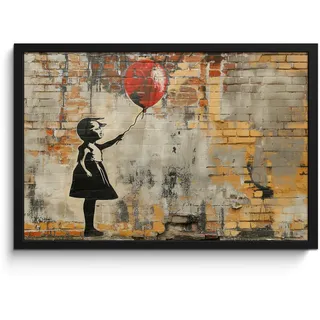 MuchoWow Poster MIT Rahmen Graffiti - Banksy - Mädchen - Straßenkunst 60x40 cm , Sandfarben , Papier , Rechteckig , 60x40 cm , gerahmt , Bilder & Rahmen, Bilder