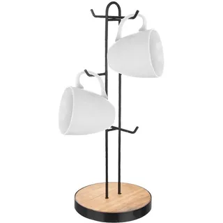 Orion Becherbaum Tassenständer Becherhalter für 6 Becher schwarz aus Metall mit Holzsockel 15,5x40 cm - Schwarz